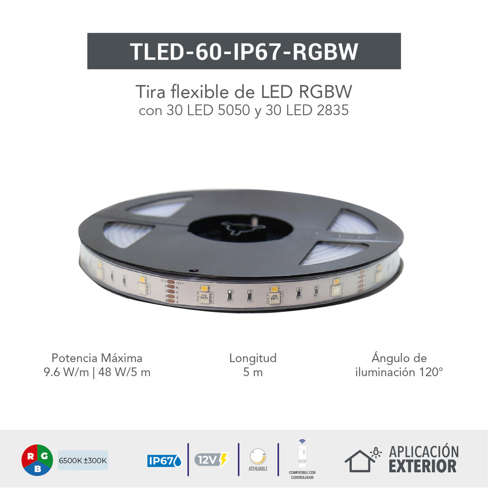 TIRA FLEXIBLE DE LED RGB 48W 12V IP67 LUZ DE DIA