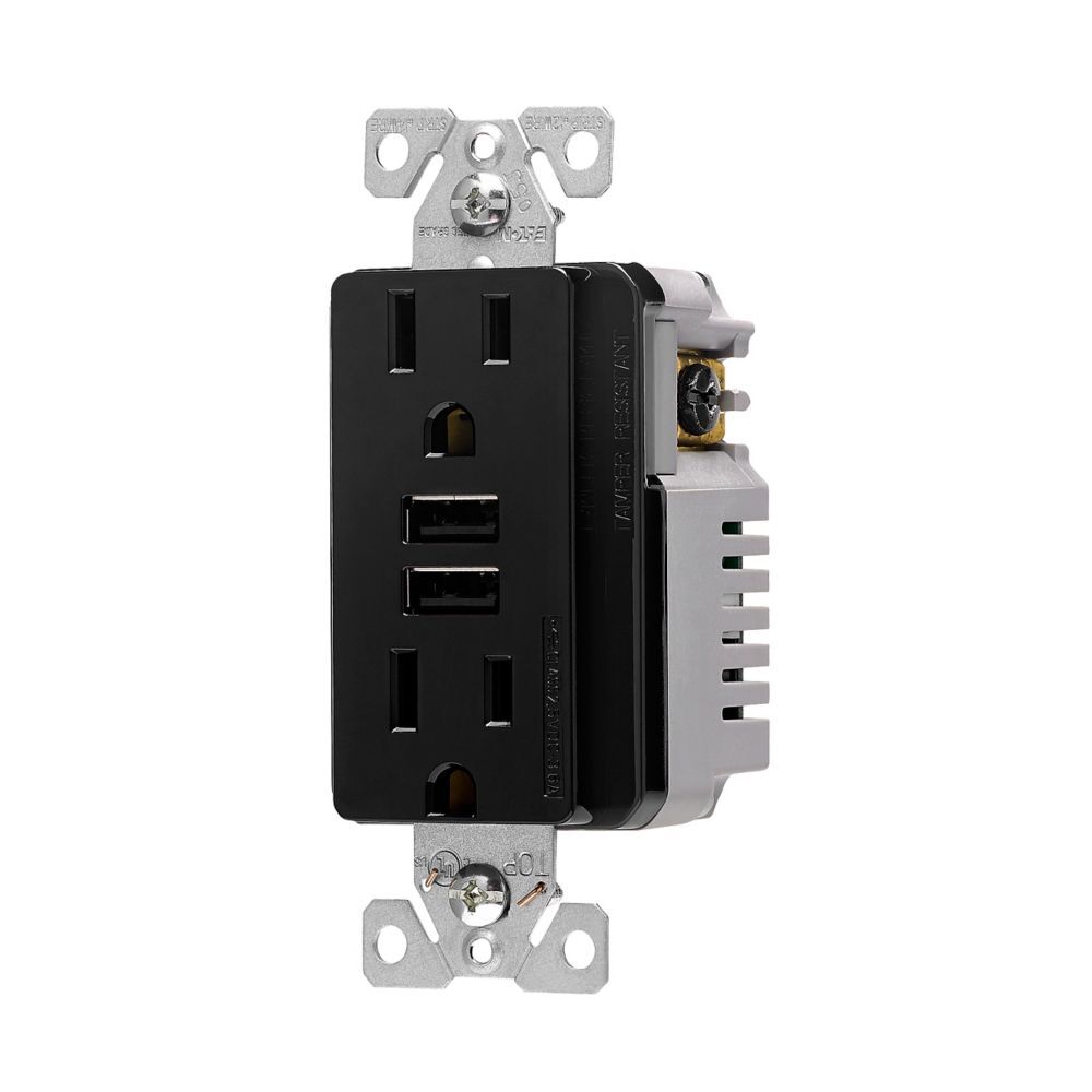 RECEPTACULO DUPLEX CON 2 PUEROS USB 3.1AMP COLOR NEGRO MCA ARROW HART