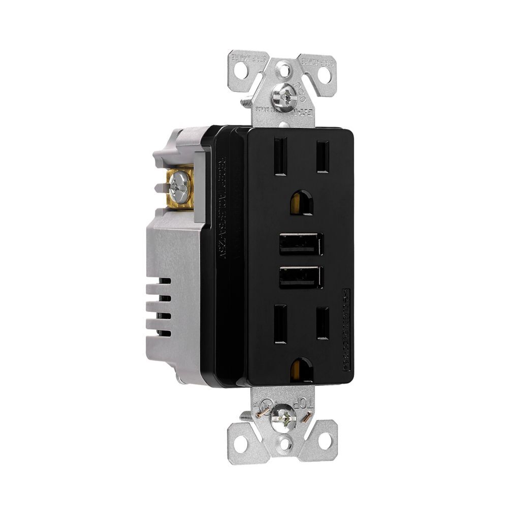 RECEPTACULO DUPLEX CON 2 PUEROS USB 3.1AMP COLOR NEGRO MCA ARROW HART