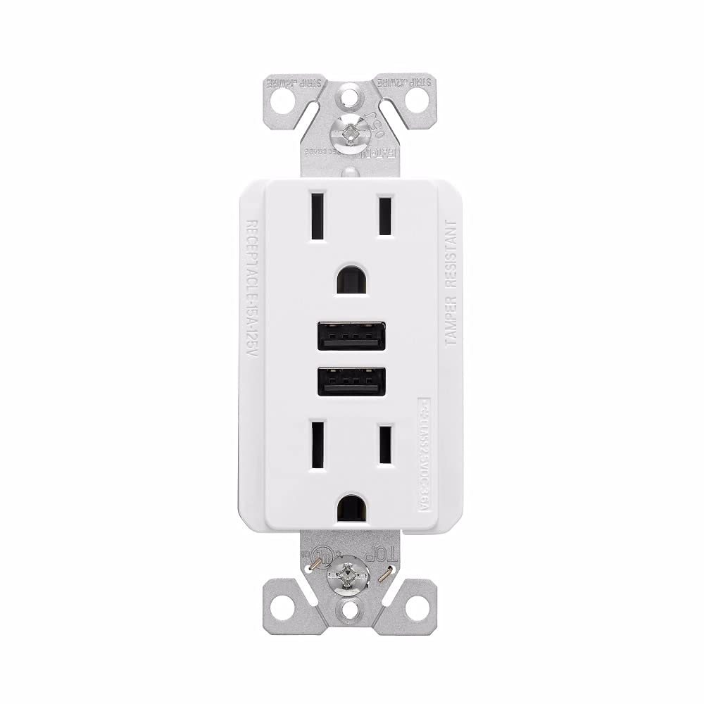 CARGADOR USB C/RECEPTACULO DUPLEX TAMPER 15A. 125V BCO *** OFRECER 48313 O TR7741W-BOX ***