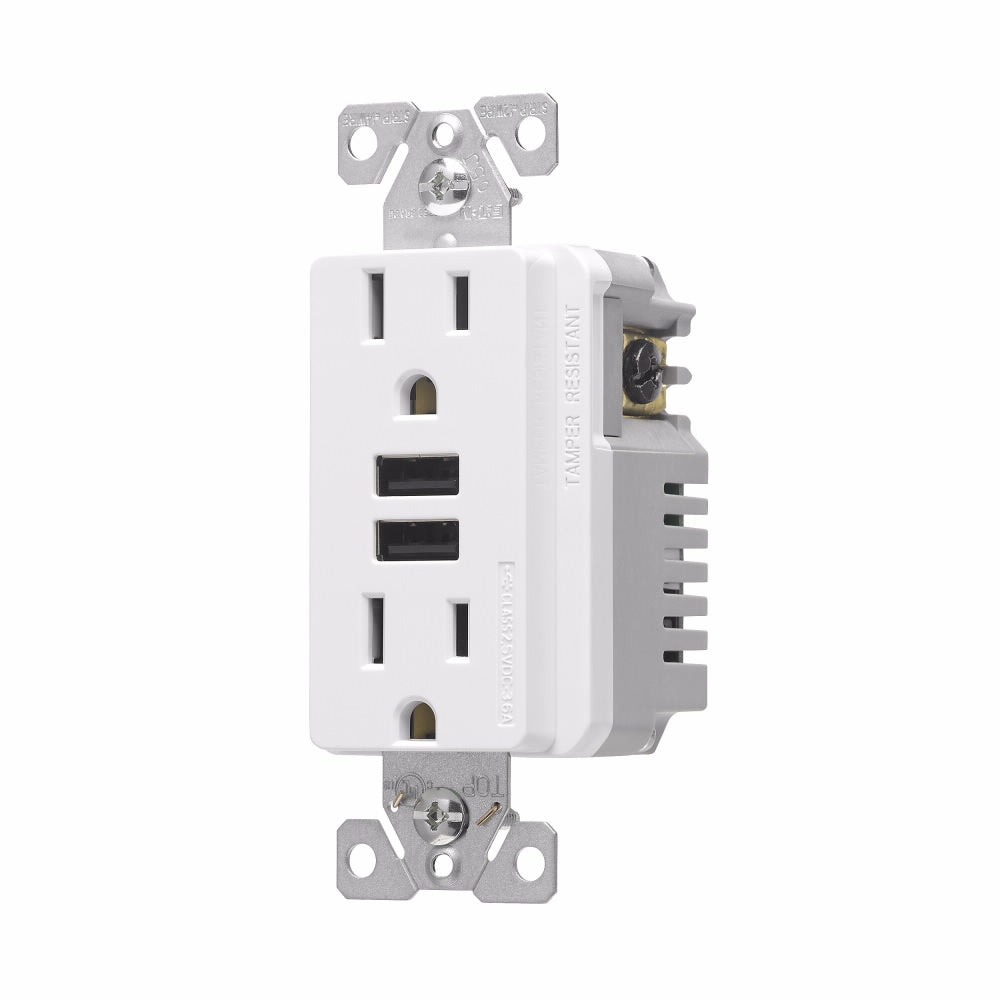 CARGADOR USB C/RECEPTACULO DUPLEX TAMPER 15A. 125V BCO *** OFRECER 48313 O TR7741W-BOX ***