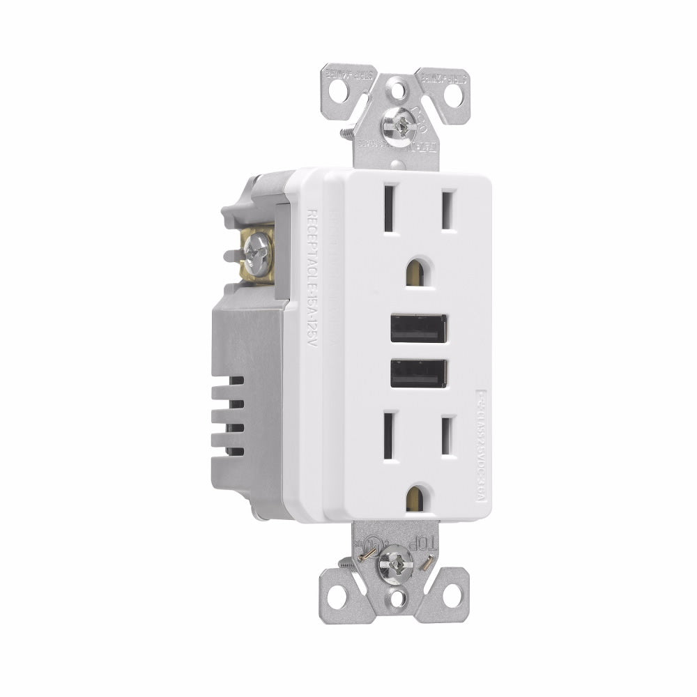 CARGADOR USB C/RECEPTACULO DUPLEX TAMPER 15A. 125V BCO *** OFRECER 48313 O TR7741W-BOX ***