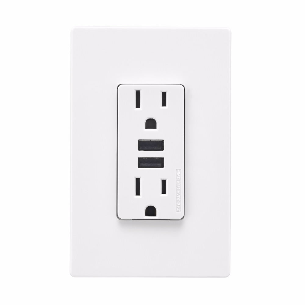 CARGADOR USB C/RECEPTACULO DUPLEX TAMPER 15A. 125V BCO *** OFRECER 48313 O TR7741W-BOX ***