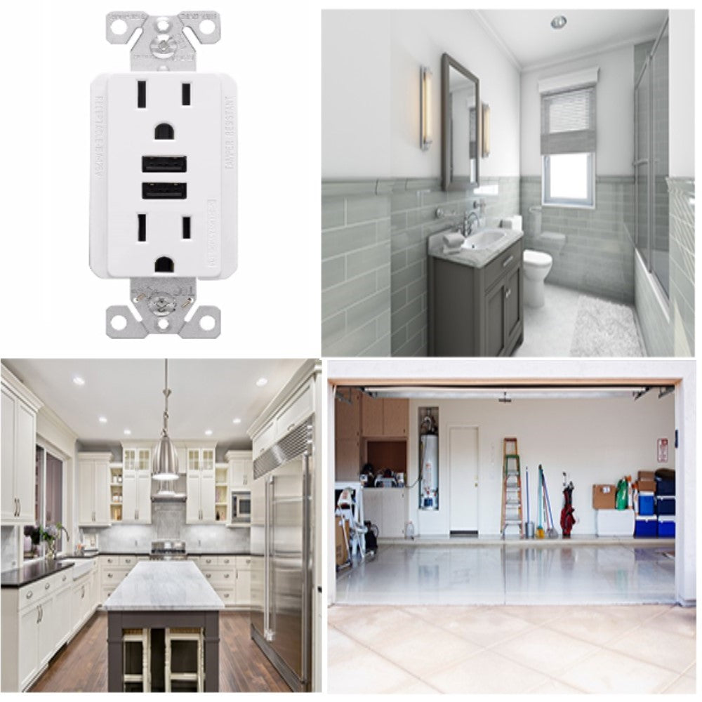 CARGADOR USB C/RECEPTACULO DUPLEX TAMPER 15A. 125V BCO *** OFRECER 48313 O TR7741W-BOX ***