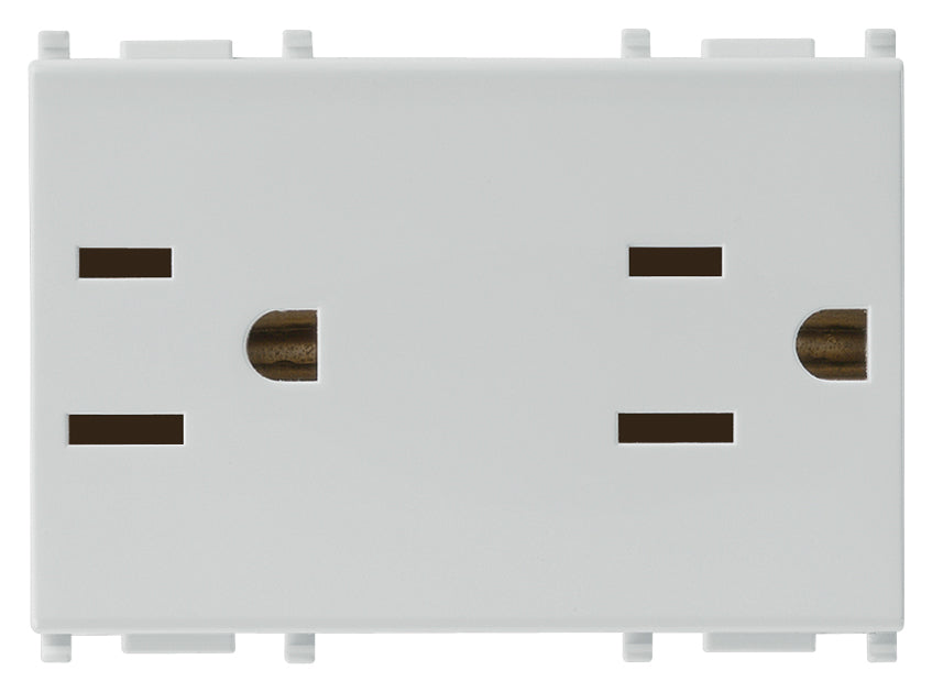 TOMACORRIENTE DUPLEX 2P+T 15A/127V. 3 MOD. USA SILVER PLANA VIMAR