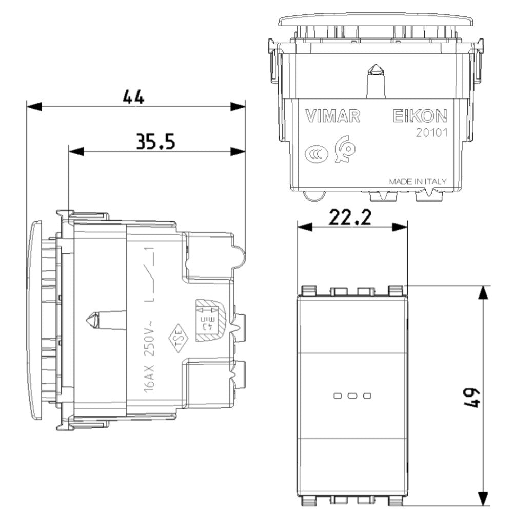 INTERRUPTOR AXIAL BLANCO 1P-16A. EIKON VIMAR