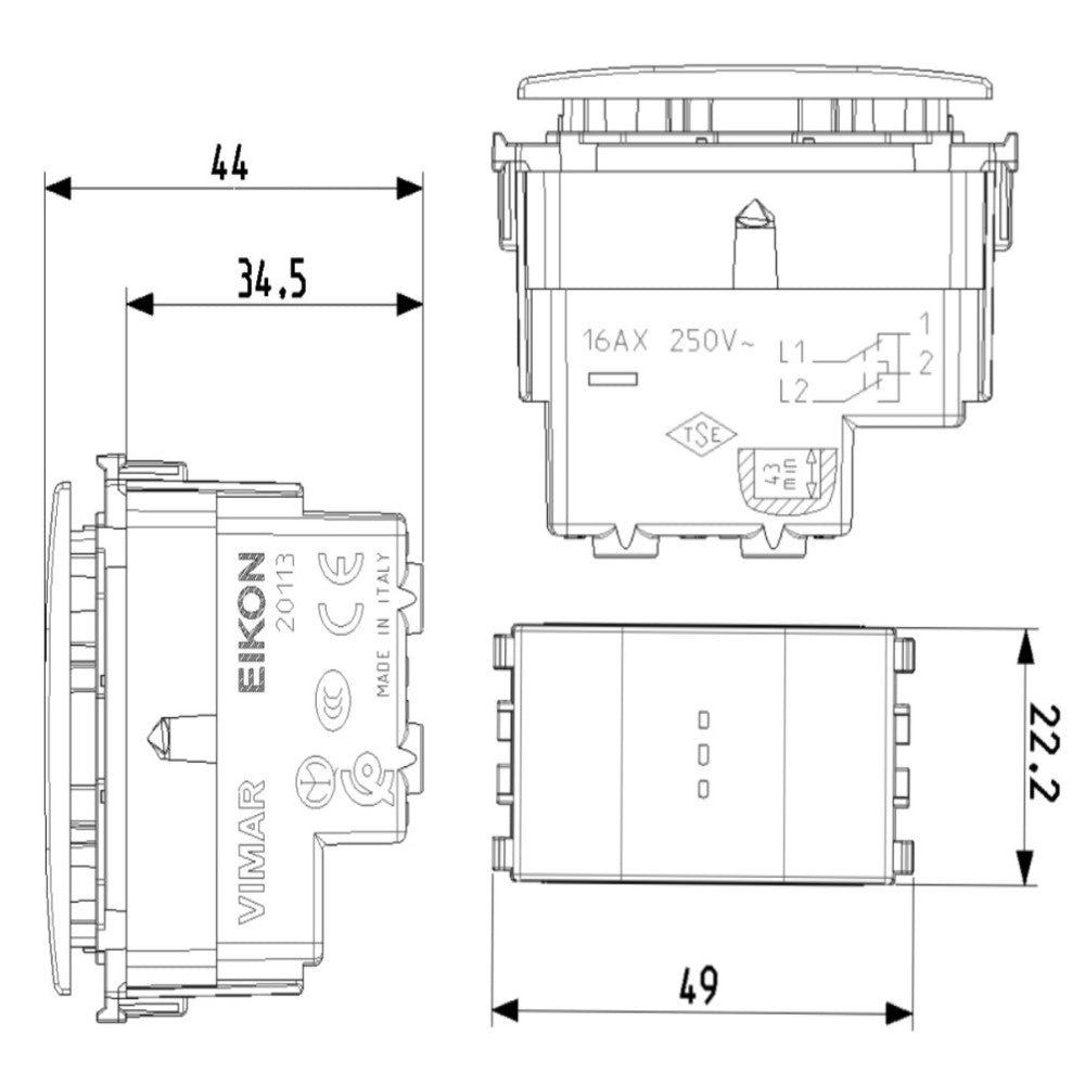 INTERRUPTOR 4 VIAS AXIAL 1P-16A. BLANCO EIKON VIMAR