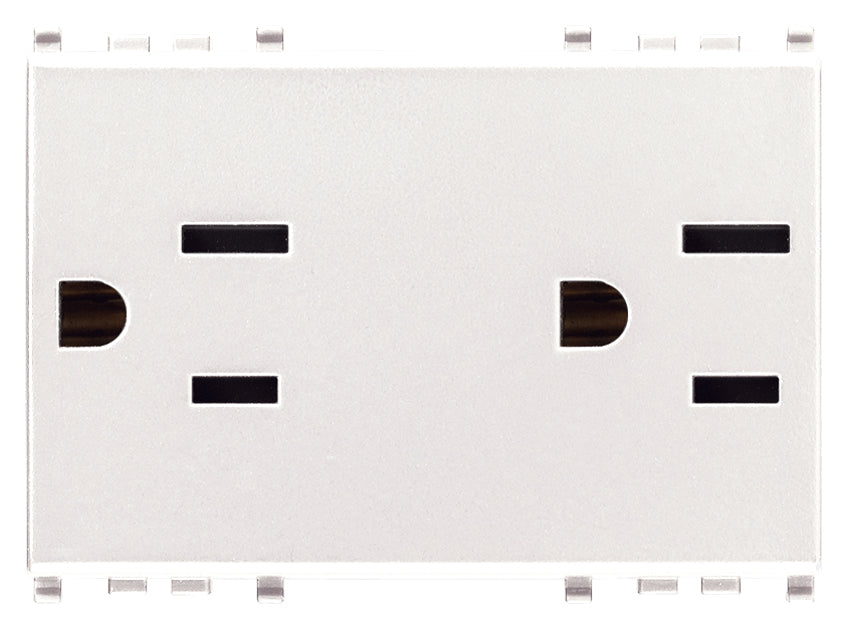 TOMACORRIENTE DUPLEX SICURY 2P+T 15A/127V. 3 MOD. USA+SASO BLANCO EIKON VIMAR
