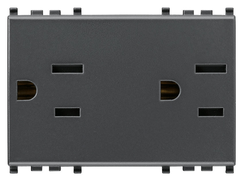 TOMACORRIENTE DUPLEX SICURY 2P+T 15A/127V. 3 MOD. USA+SASO GRIS EIKON VIMAR