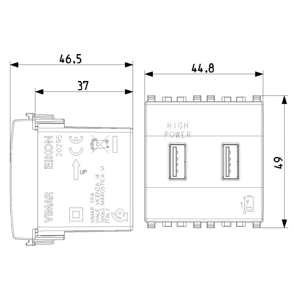 CARGADOR USB 2 MOD. GRIS 5V-2.1A V20295 EIKON VIMAR