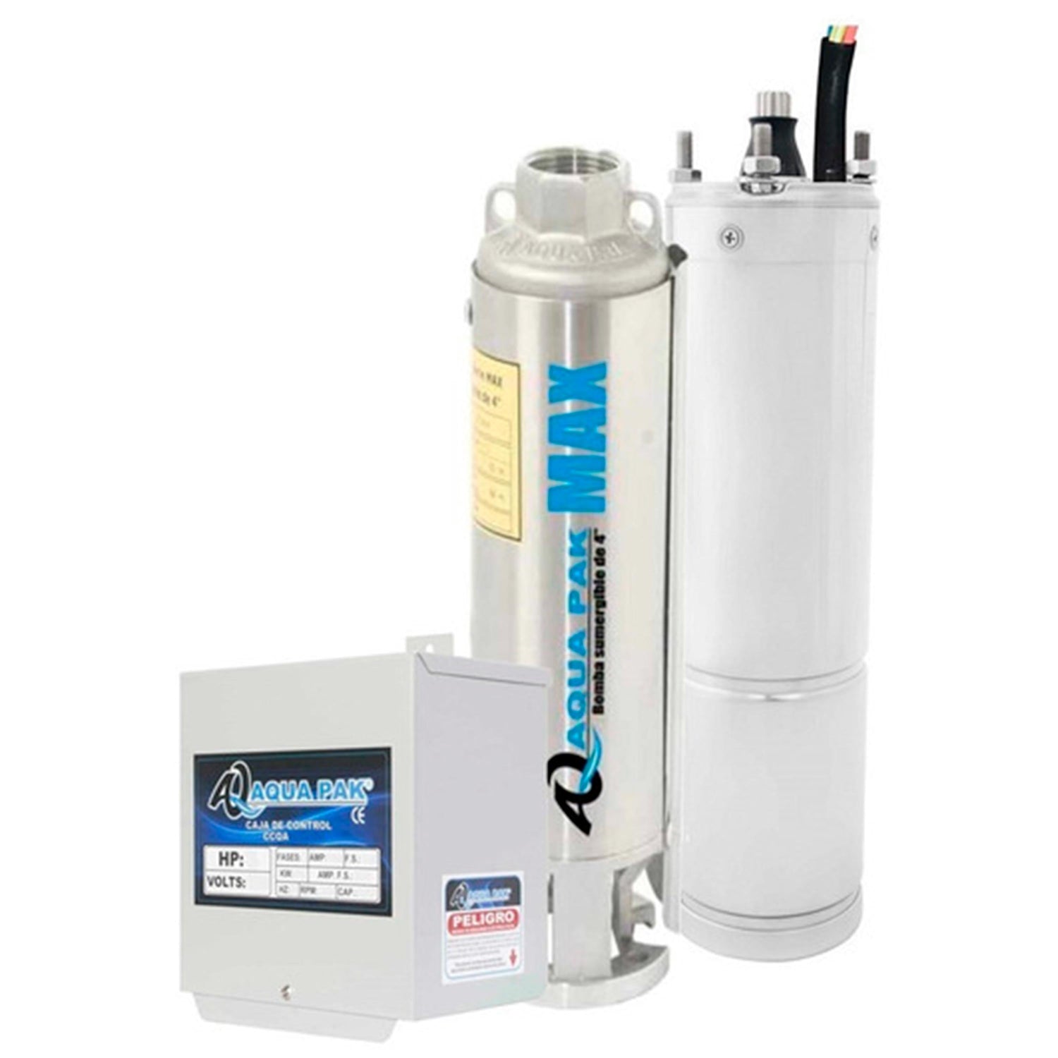 BOMBA SUMERGIBLE ALTAMIRA ACERO INOX 1 HP 1.5" DESCARGA 1.4 LPS CON MOTOR Y CAJA DE CONTROL 115V AQUAPAK