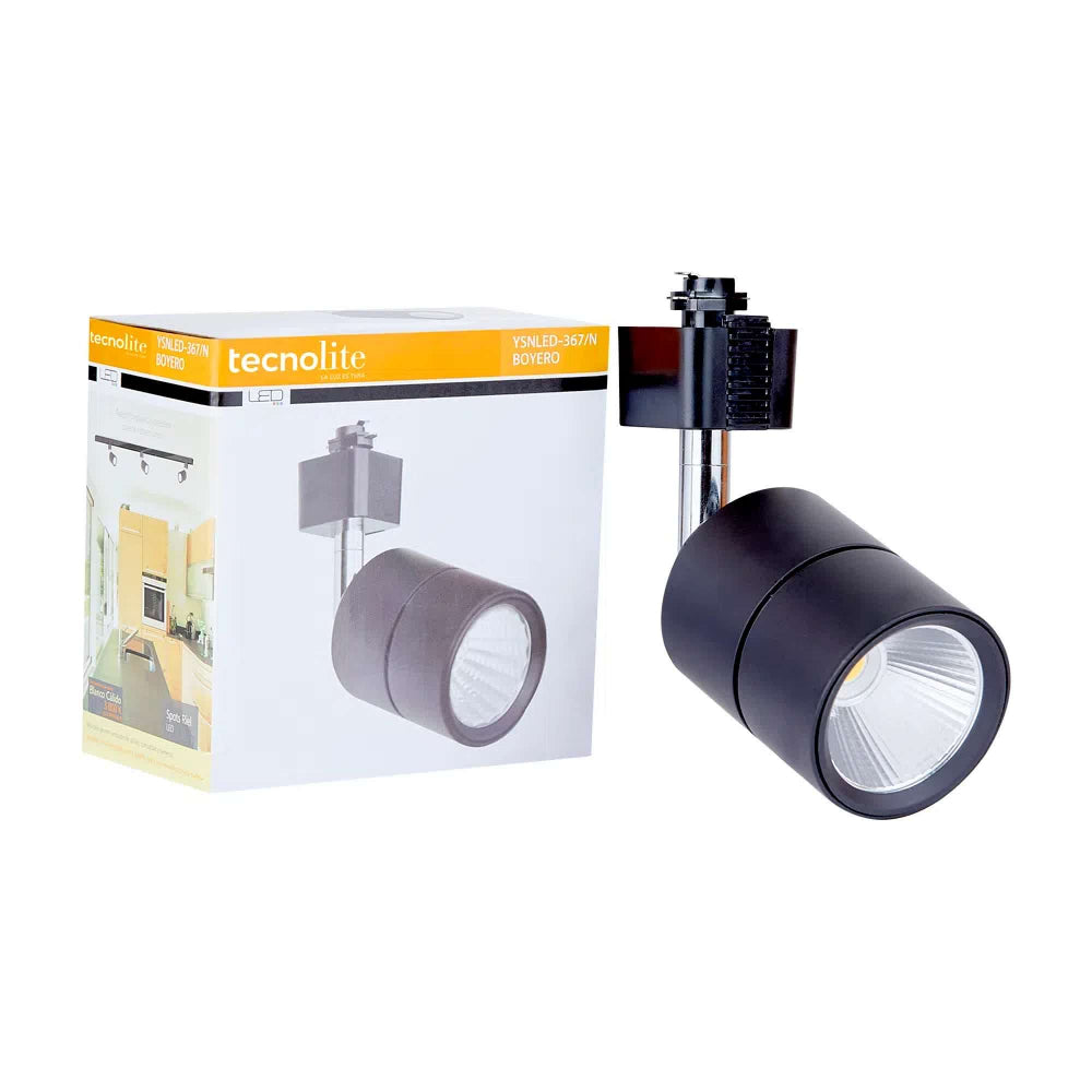 LÁMPARA DE INTERIOR LED TECNOLITE BOYERO SPOT DE RIEL 12W LUZ SUAVE CÁLIDA NEGRO