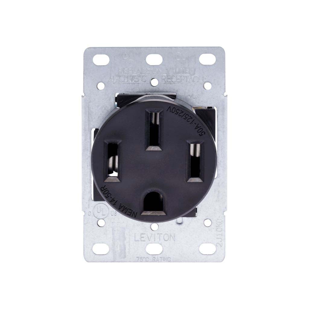 RECEPTACULO SENC. 3P-4H 50A. 125-250V. GRADO IND. 14-50R NEGRO LEVITON
