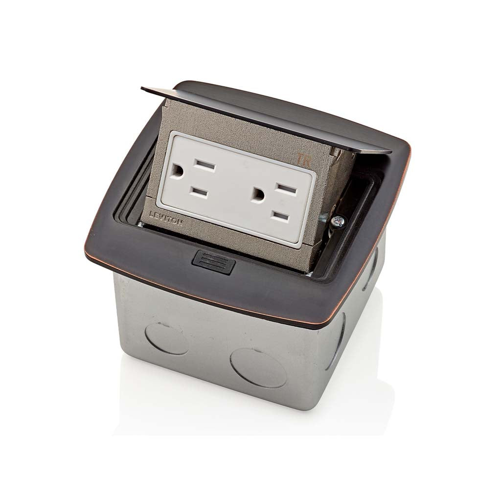 PLACA POP UP BRONCE CON RECEPTACULO DUPLEX  TR 15A MCA  LEVITON
