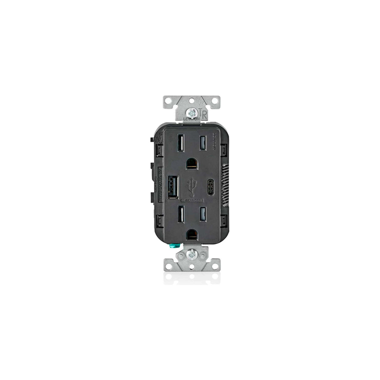 CONTACTO DUPLEX CON CARGADOR USB TIPO A Y C 15A. NEGRO LEVITON