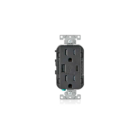 CONTACTO DUPLEX CON CARGADOR USB TIPO A Y C 15A. NEGRO LEVITON