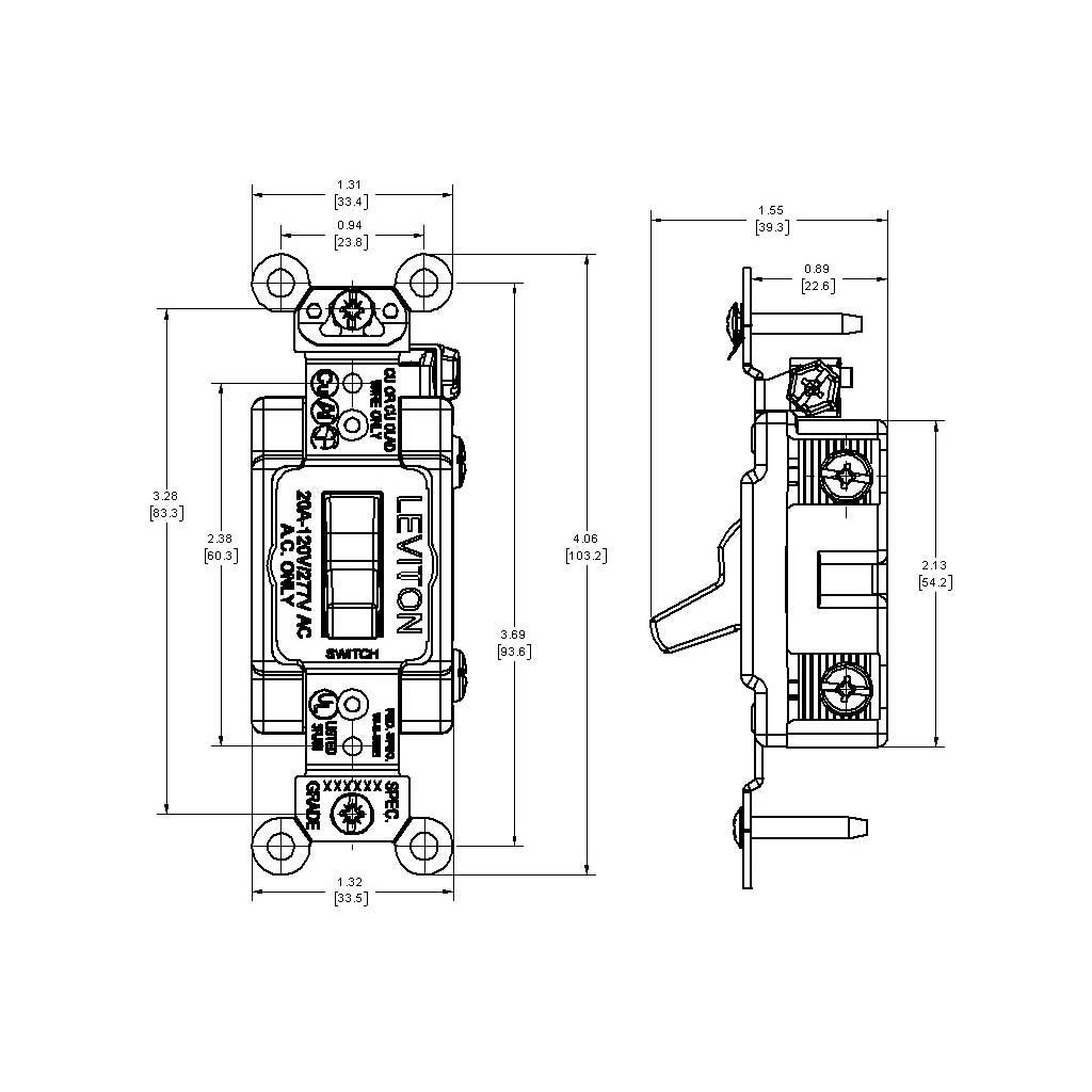 INT. DE PALANCA INDUSTRIAL 1P 20A. 120/227V LATERAL Y POST. MARFIL