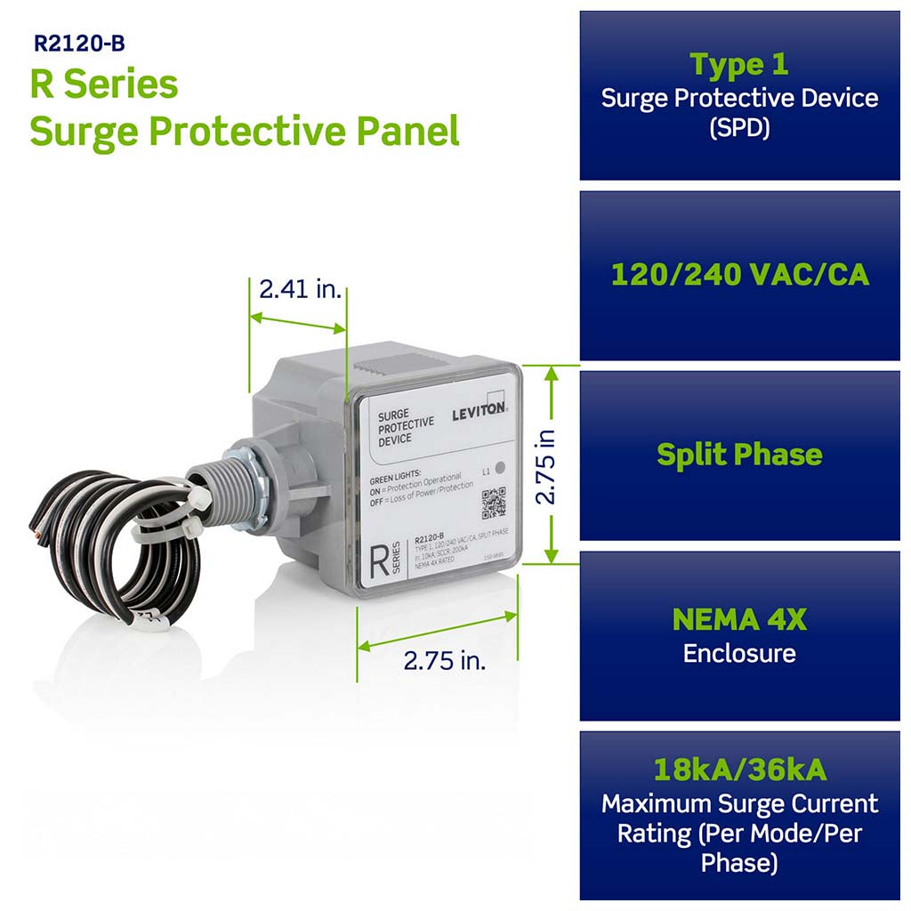 SUPRESOR DE PICOS 36KA 120/240V. SERIE R IN10KA SCCR200KA NE4X LEVITON