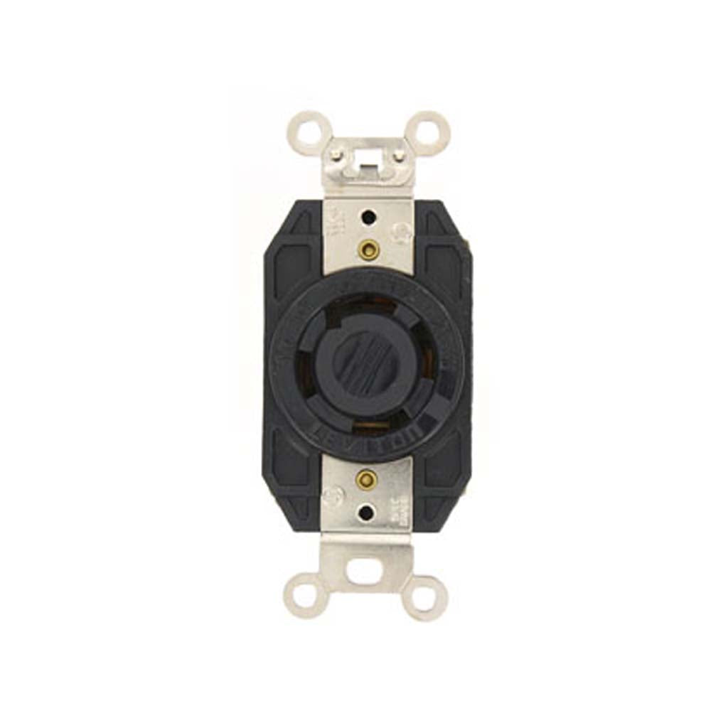 RECEPTACULO 30A 4P 4H 347-600V 3F CON SEGURO DE MONTAJE EMPOTRADO GRADO INDUSTRIAL NEMA L20-30R COLOR NEGRO MCA LEVITON