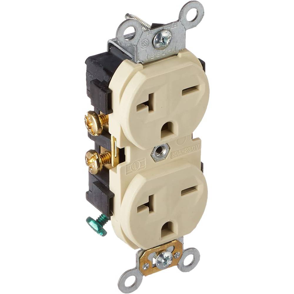 CONTACTO DUPLEX OJO CHINO 20A/250V. CABLEADO DOBLE MARFIL 05824-00I LEVITON
