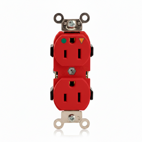 RECEPTACULO DUPLEX G.HOSPITAL  T.AISLADA 2P 3H 15A 125V COLOR ROJO LEVITON *** OFRECER LEV102 ***