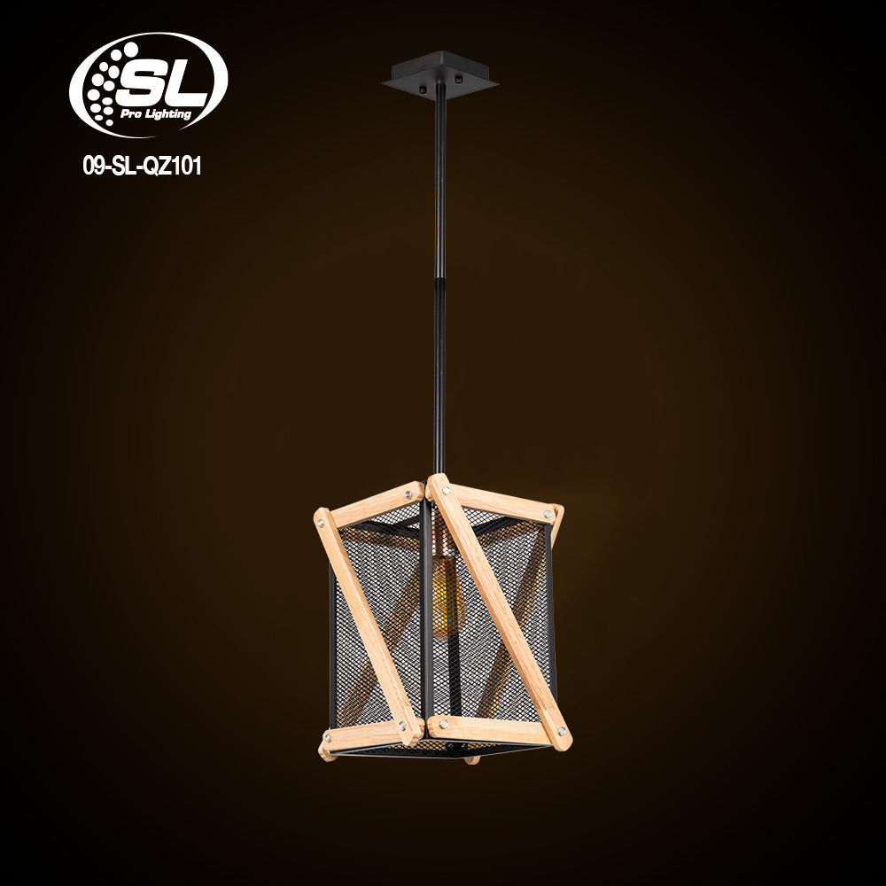 LAMP COLG SQ MADERA+REJILLA BK SOCKT *** EXHIBIDO ***