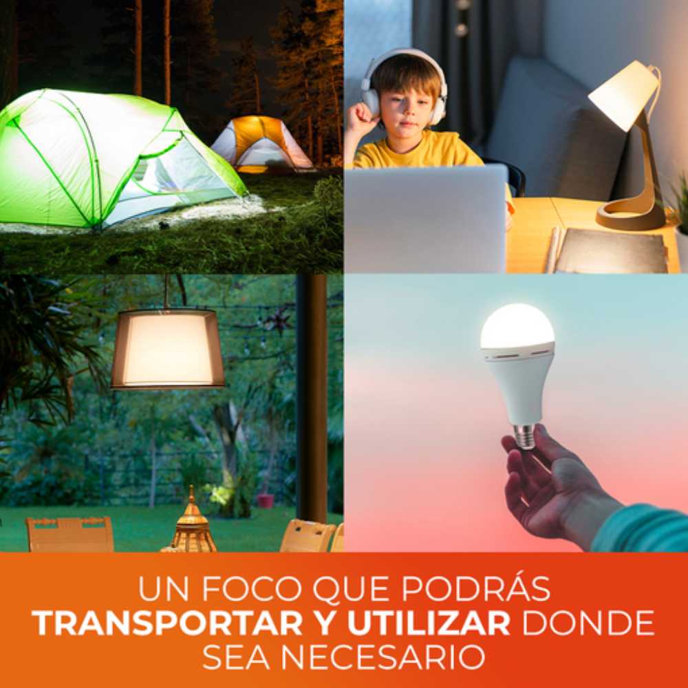 FOCO LED RECARGABLE DE 9W 09EMA19LED30MV TECNOLITE  CON LUZ CÁLIDA BRILLANTE