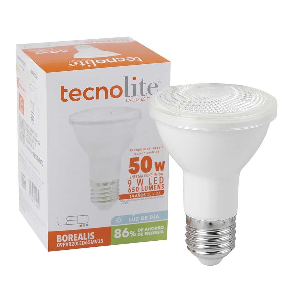 FOCO LED TECNOLITE PAR20 9W LUZ DE DÍA BASE E27 IP65 NO ATENUABLE