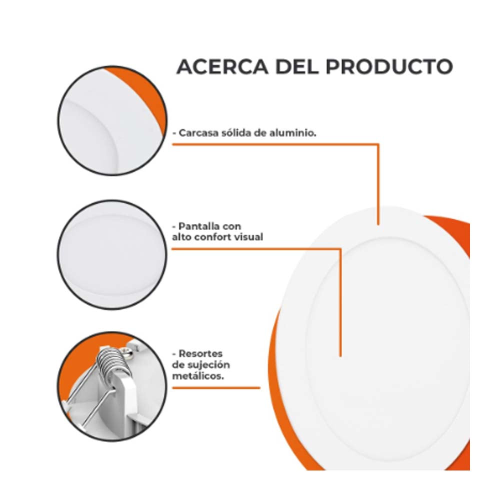 LUMINARIO LED DE INTERIOR 9W 6500K 630LM 25000HR BLANCO