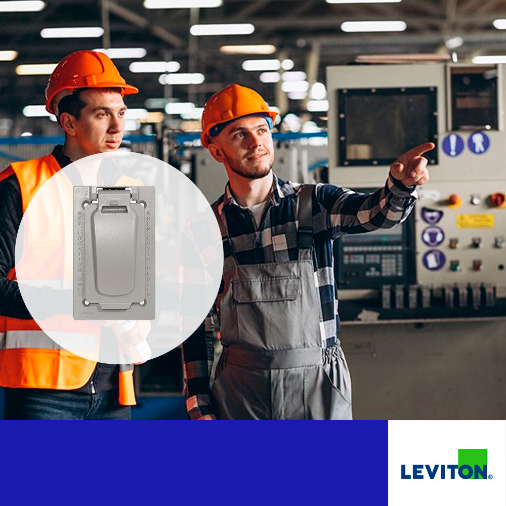 PLACA RESISTENTE A LA INTEMPERIE METALICA PARA INTERRUPTOR DE PALANCA GRIS LEVITON