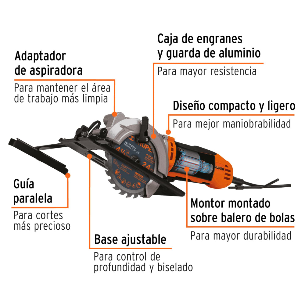 SIERRA CIRCULAR COMPACTA  4 1/2" 750W. SICI-4-1/2A 100123 TRUPER