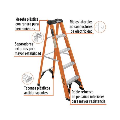 ESCALERA DE TIJERA TIPO LL 4 PELDAÑOS FIBRA DE VIDRIO EST-24FV MCA TRUPER