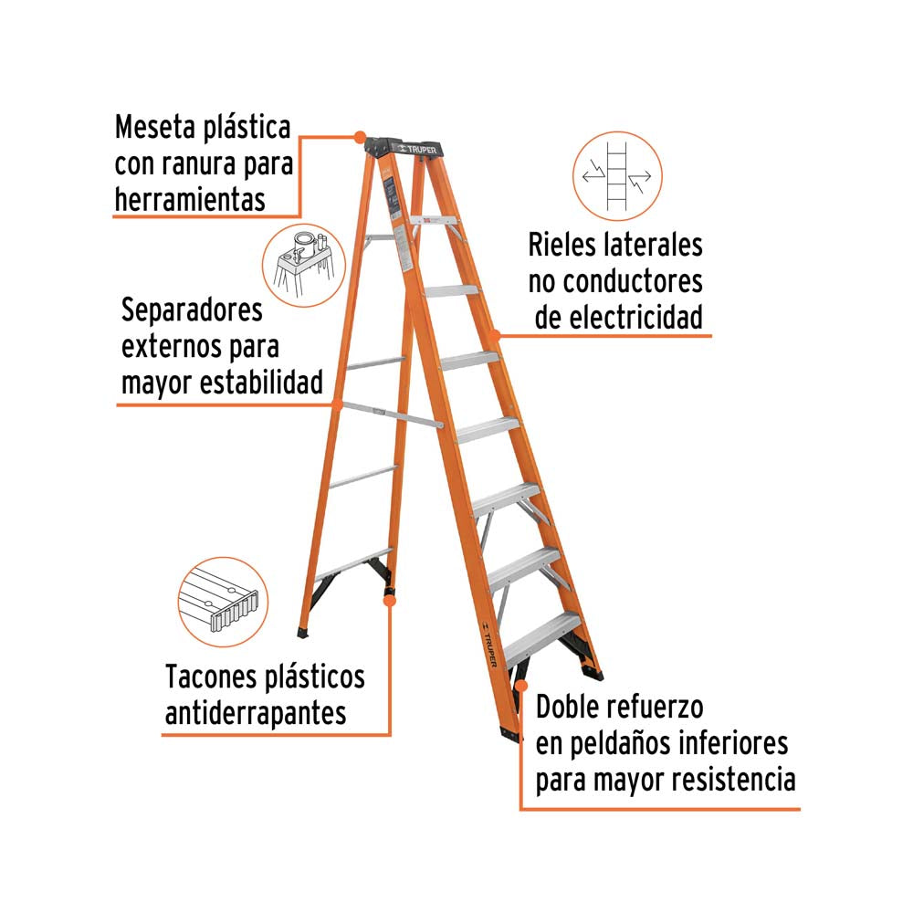 ESCALERA DE TIJERA TIPO LL 7 PELDAÑOS FIBRA DE VIDRIO  EST-27FV MCA TRUPER