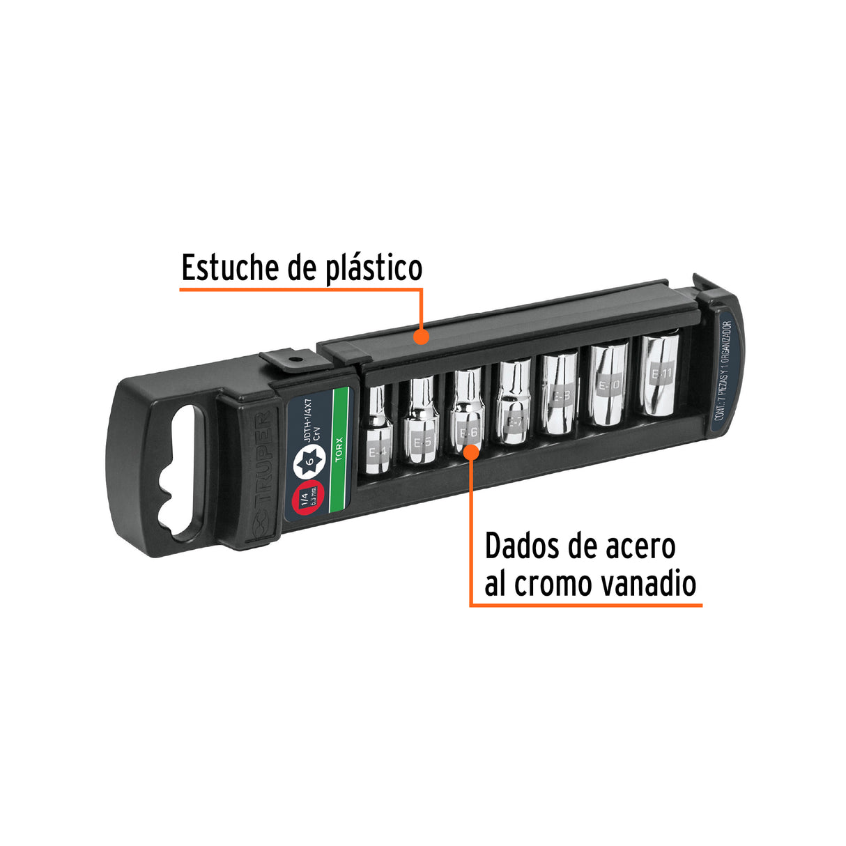 JUEGO DE 7 DADOS TORX CUADRADO 1/4" TRUPER
