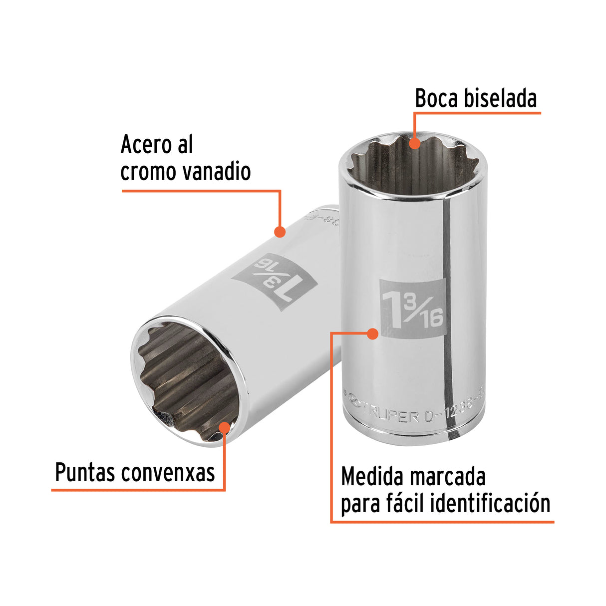 DADO DE 12 PUNTAS LARGO CUADRO 1/2" DE 1 3/16" MCA TRUPER MECANICA