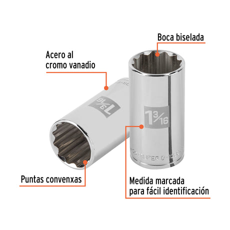 DADO DE 12 PUNTAS LARGO CUADRO 1/2" DE 1 3/16" MCA TRUPER MECANICA