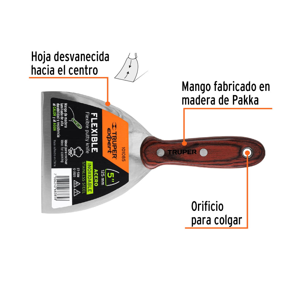 ESPATULA 5" ACERO INOXIDABLE MANGO MADERA TRUPER EXPERT