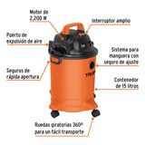 ASPIRADORA PLASTICA PARA LIQUIDOS Y SOLIDOS 15LTS. (5 GAL.) 3HP ASP-04 101508 TRUPER