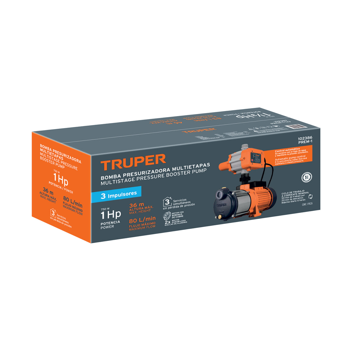 BOMBA PRESURIZADORA MULTIETAPAS 1HP TRUPER