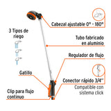REGADERA EXTENSION 32" ENTR. 3/4" 3 TIPOS RIEGO CABEZA PLASTICA GIRATORIA REG-32