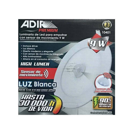 LUMINARIO LED CON SENSOR DE MOVIMIENTO EMPOTRAR 9W ADIR
