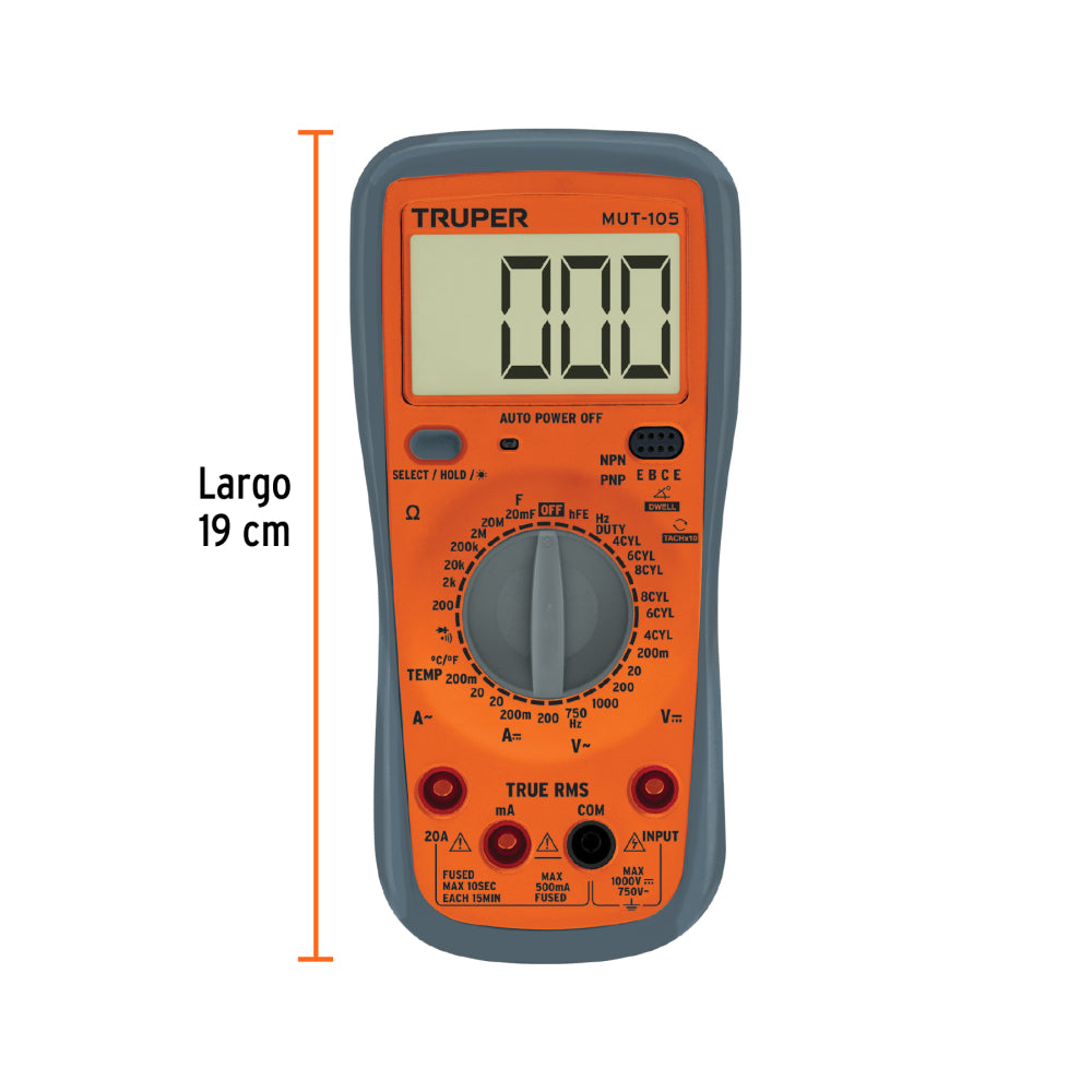 MULTIMETRO DIGITAL PARA MANTENIMIENTO AUTOMOTRIZ CON RMS VERDADERO MUT-105 TRUPER