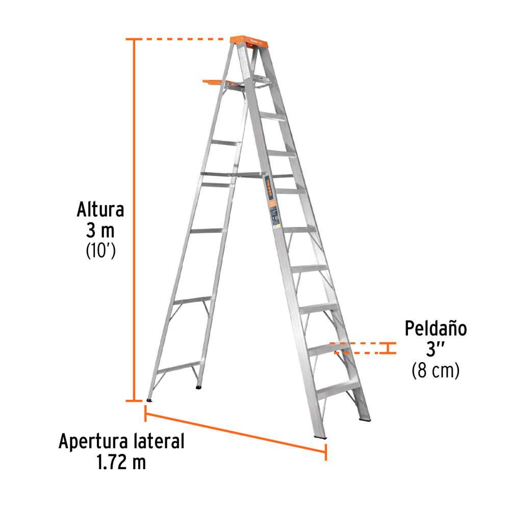 ESCALERA DE TIJERA TIPO II 9 ESCALONES CON BANDEJA EST-29 TRUPER CONSTRUCCION