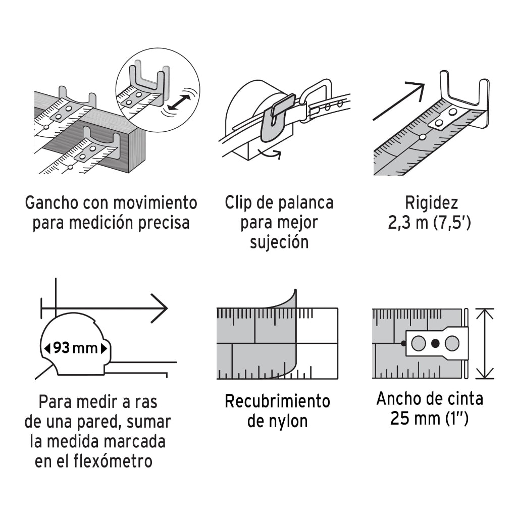 FLEXOMETRO AUTO LOCK 8 M CINTA 25 MM MCA TRUPER CONSTRUCCION