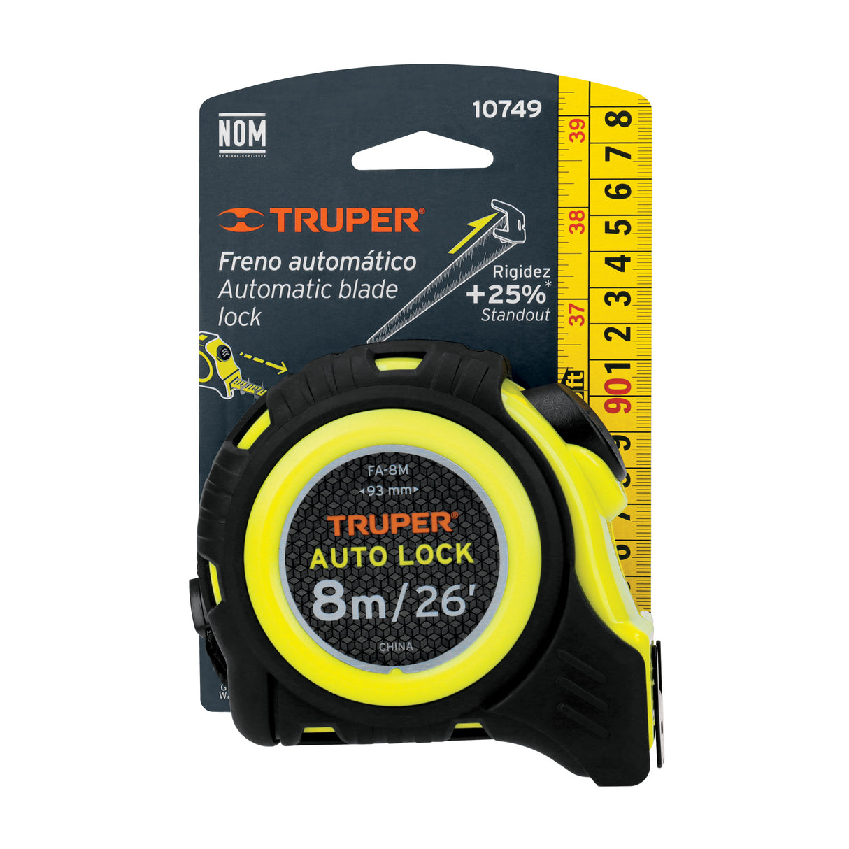 FLEXOMETRO AUTO LOCK 8 M CINTA 25 MM MCA TRUPER CONSTRUCCION