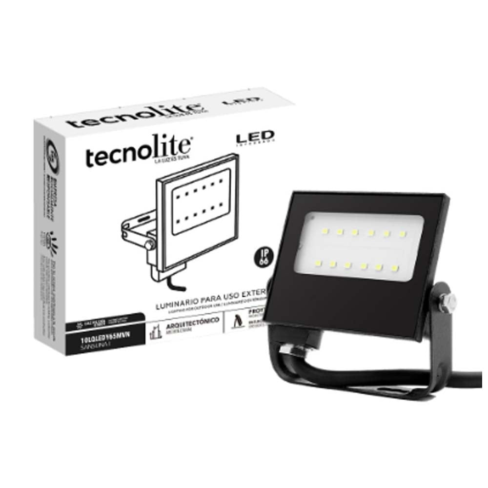 REFLECTOR LED PARA EXTERIOR 10W 100-240V 900LM 6500K NEGRO TECNOLITE