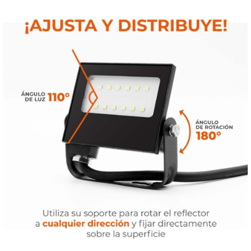 REFLECTOR LED PARA EXTERIOR 10W 100-240V 900LM 6500K NEGRO TECNOLITE
