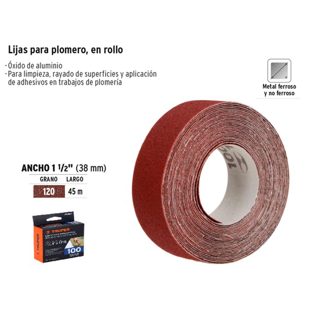 LIJA PARA PLOMERO ANCHO 1 1/2" GRANO 120 MCA TRUPER FOSET