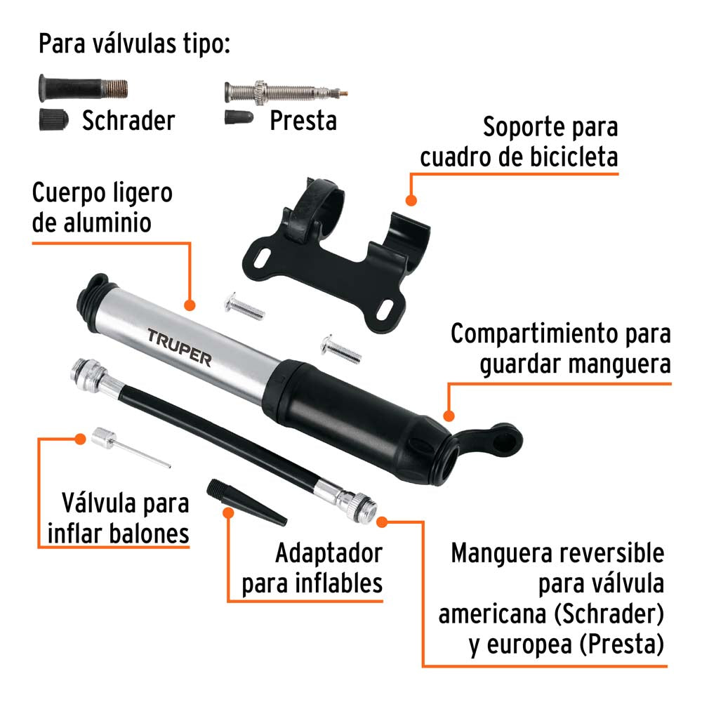 BOMBA DE AIRE MINI 40CM MANIJA ABATIBLE BOM-MI-X TRUPER MECANICA