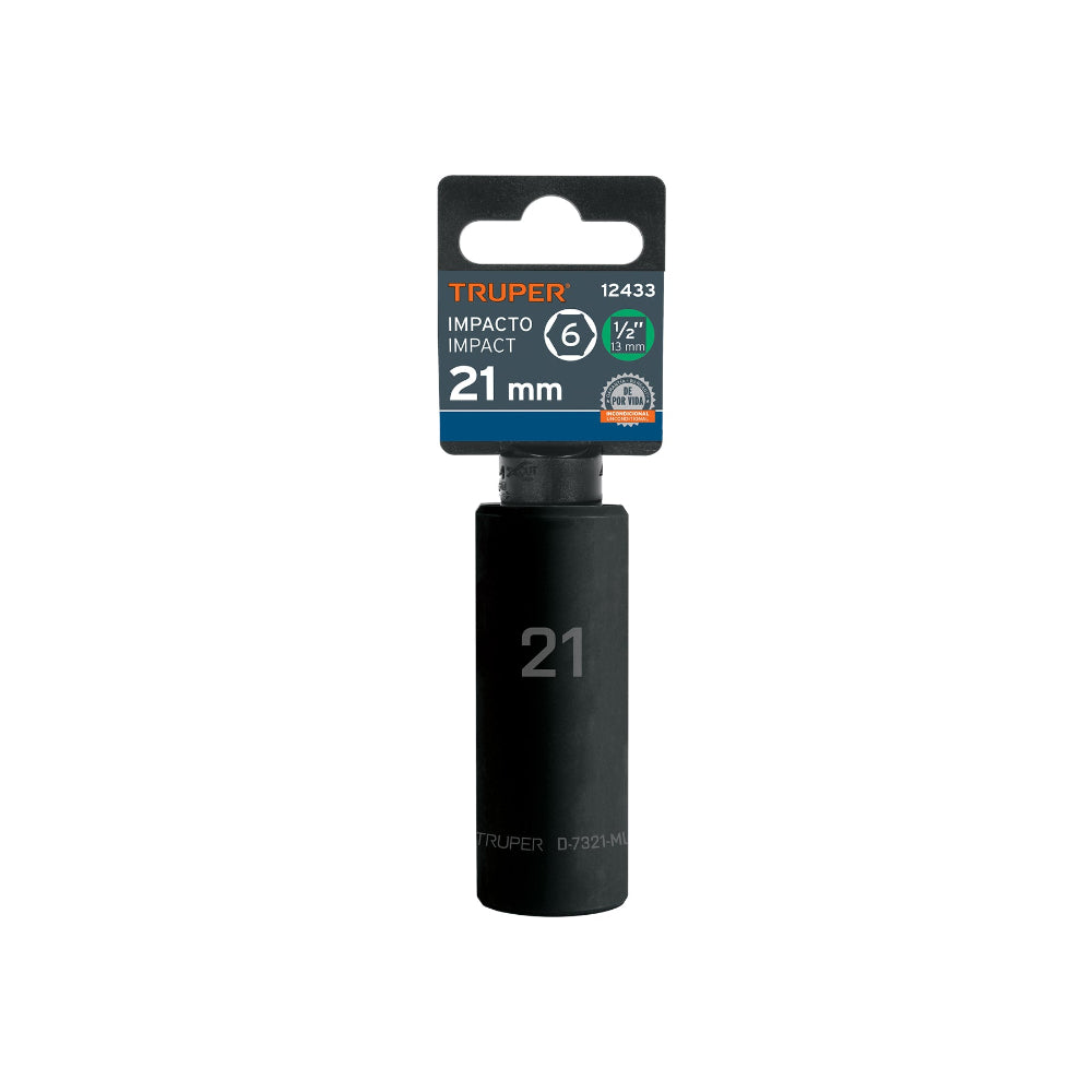 DADO DE 6 PUNTAS LARGO IMPACTO CUADRO 1/2" 21MM. D-7321-ML 12433 TRUPER